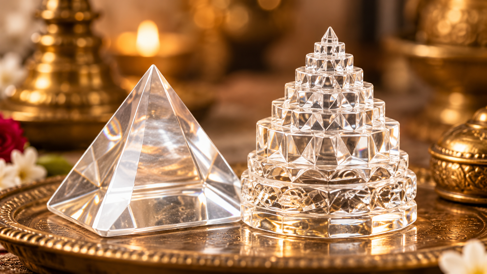 Crystal pyramid and Sphatik Shri Yantra