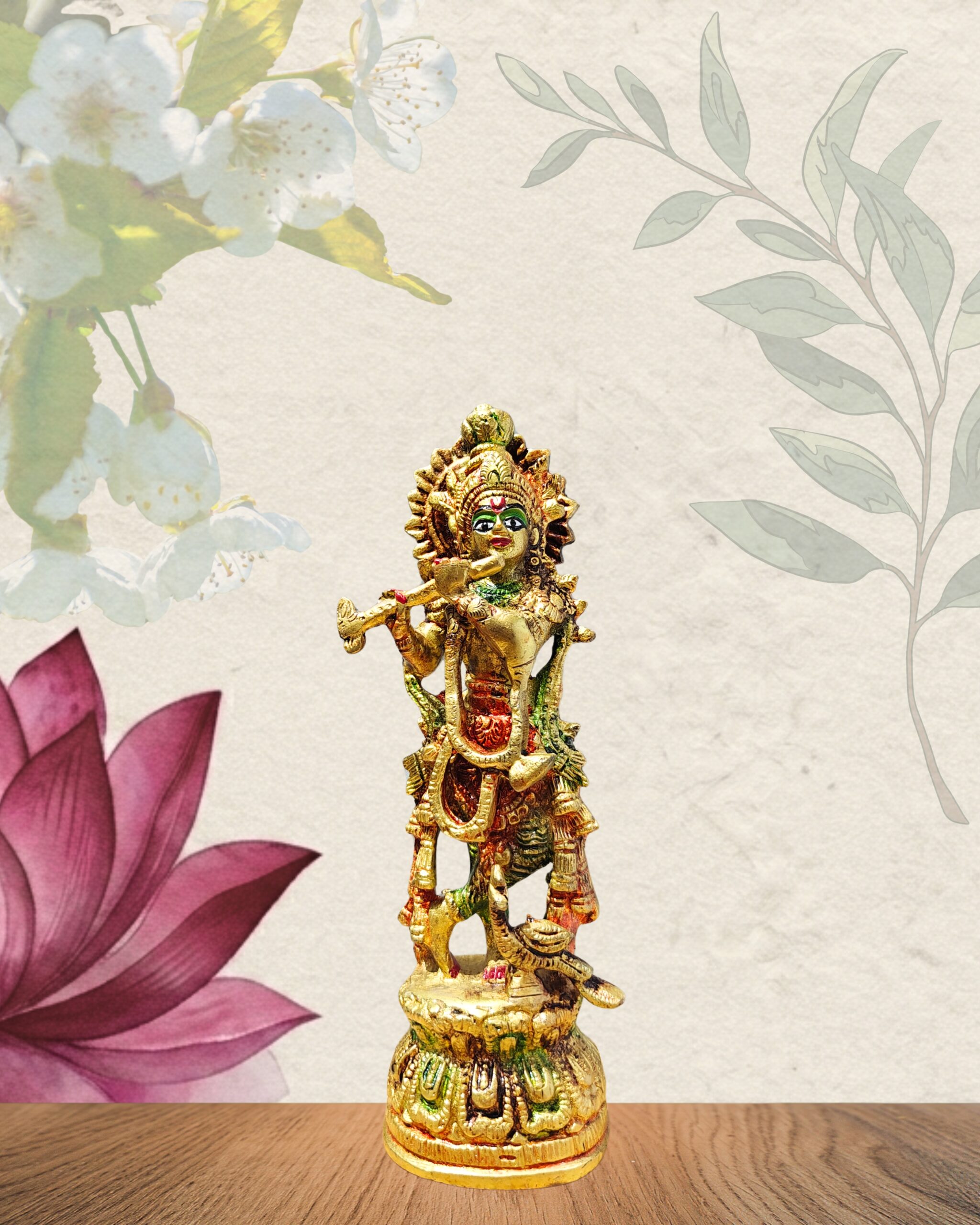 Hand-Painted Brass Lord Krishna Statue| Handicrafted for Home Mandir and Temple