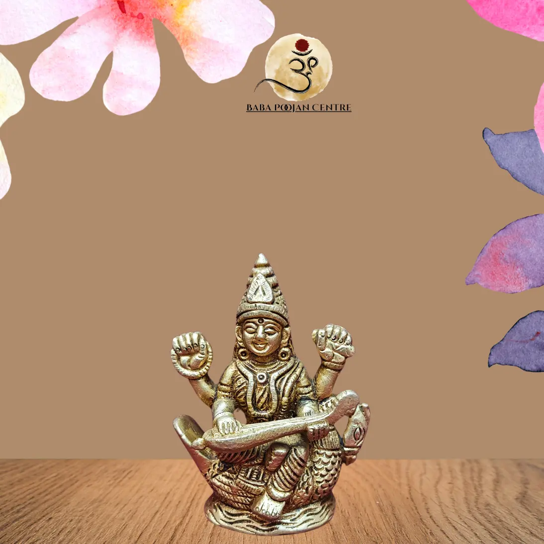 Brass Saraswati Idol. Perfect for your home altar, study table, or office space.