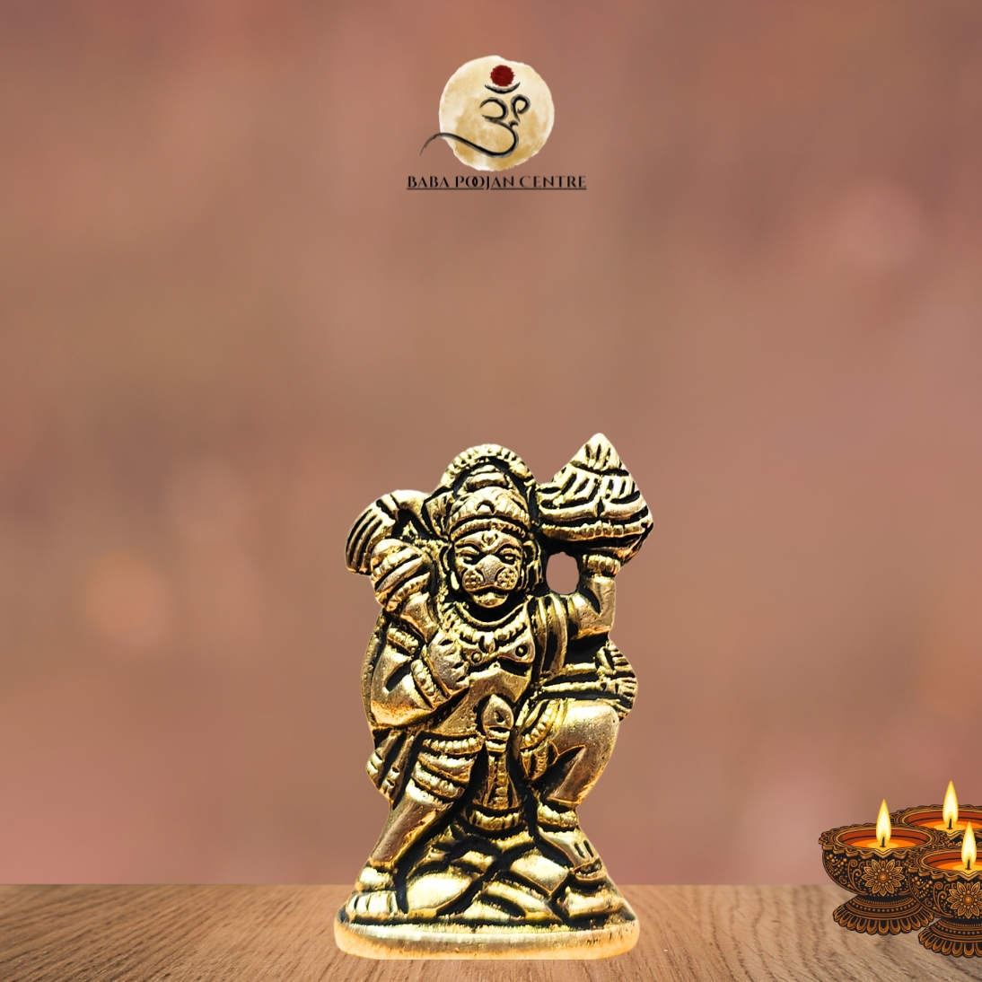 Brass Hanuman Carrying the Sanjeevani Mountain Statue