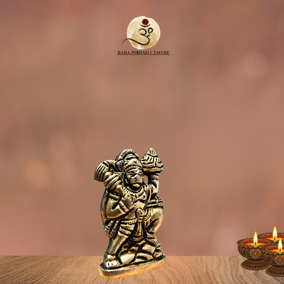 Brass Hanuman Carrying the Sanjeevani Mountain Statue - Image 3