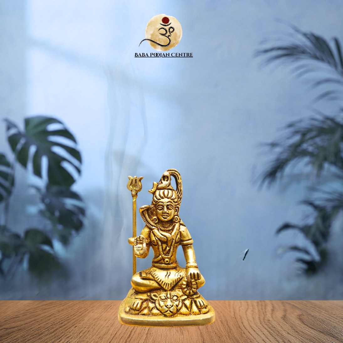 Brass Seated Lord Shiva Idol with Trishul & Nandi – Antique Finish