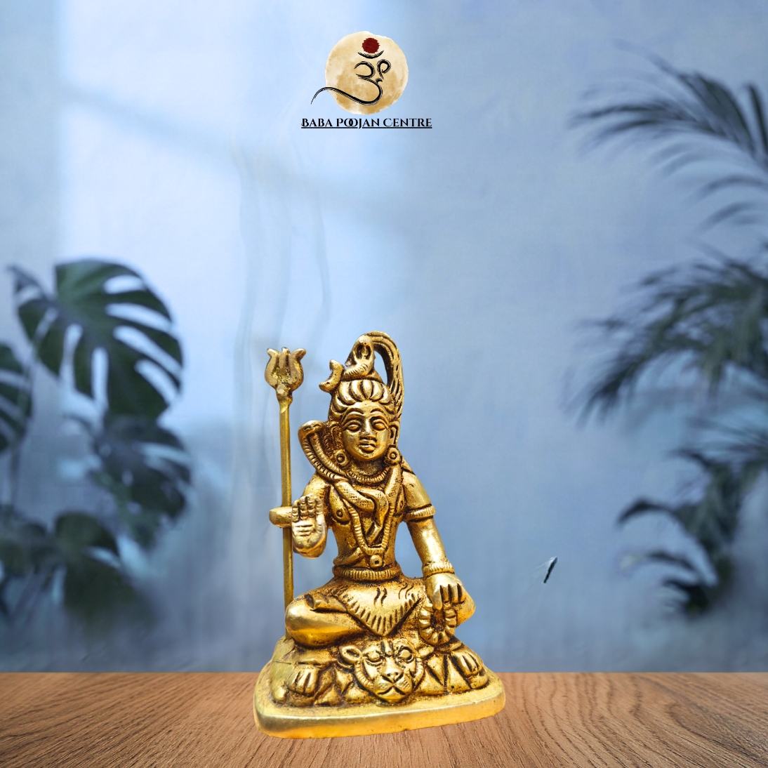 Brass Seated Lord Shiva Idol with Trishul & Nandi – Antique Finish - Image 4