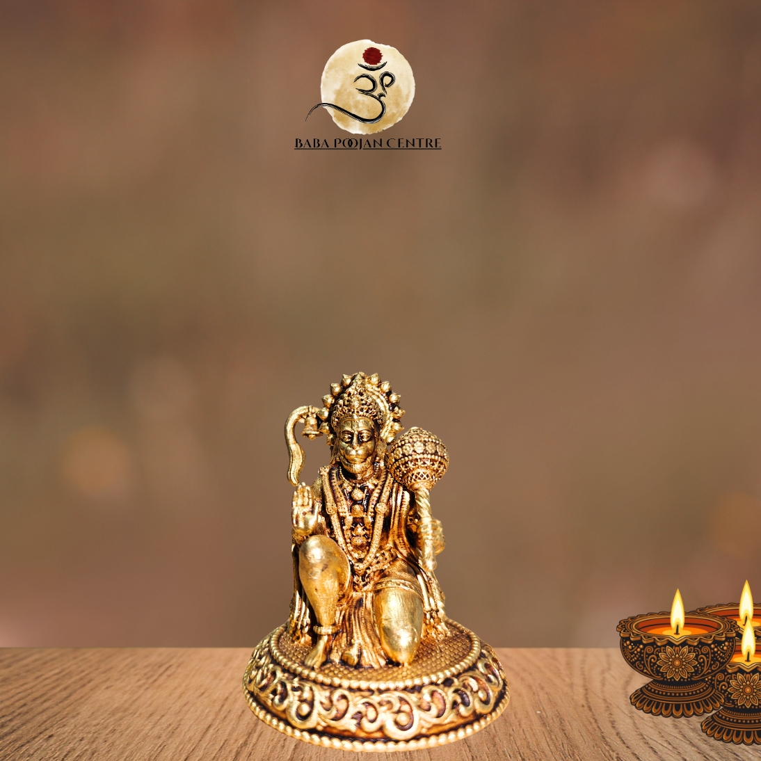 Brass Lord Hanuman Idol with Gada – Antique Finish