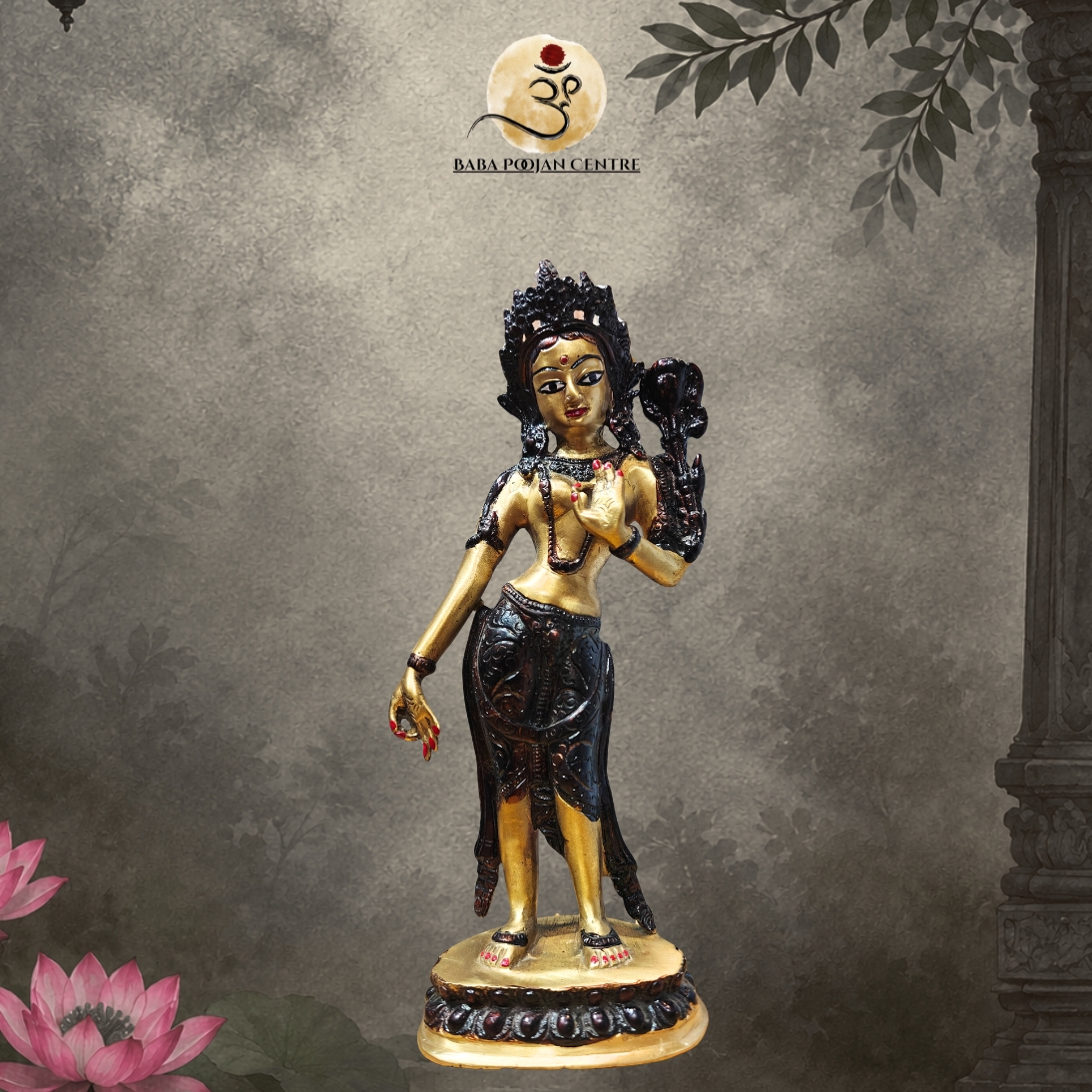 Brass Standing Tara Devi Murti | Handicrafted Idol for Home Mandir and Temple