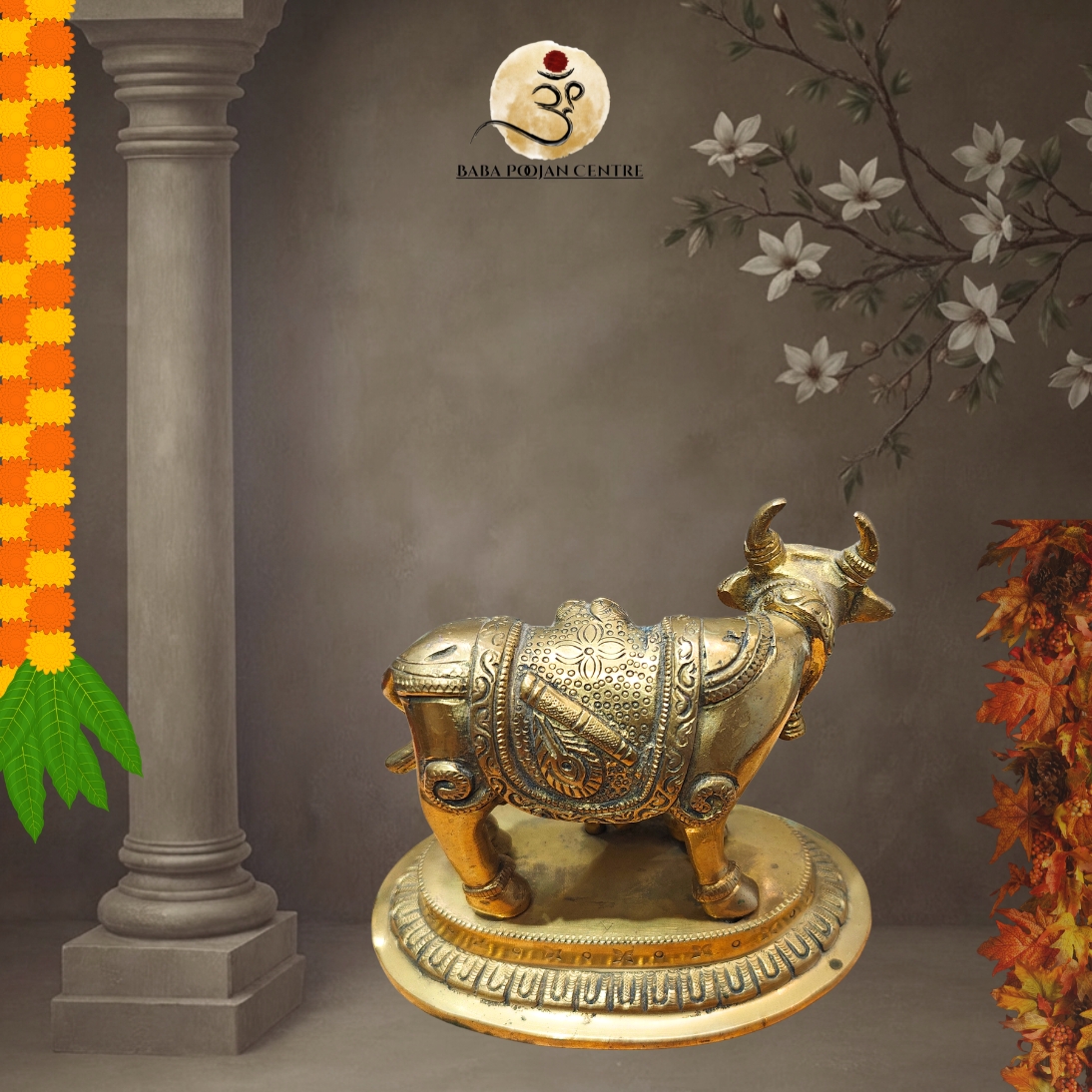 Brass Kamadhenu Cow Idol with Radha Krishna | Handicrafted Idol for Home Temple and Mndir - Image 2