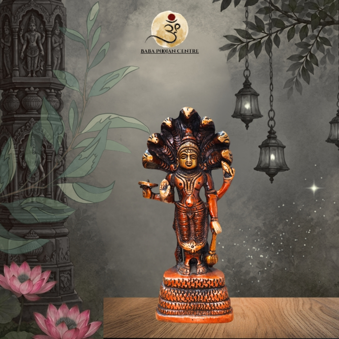 Hand-Painted Brass Lord Vishnu (Anantha Padmanabha) Idol