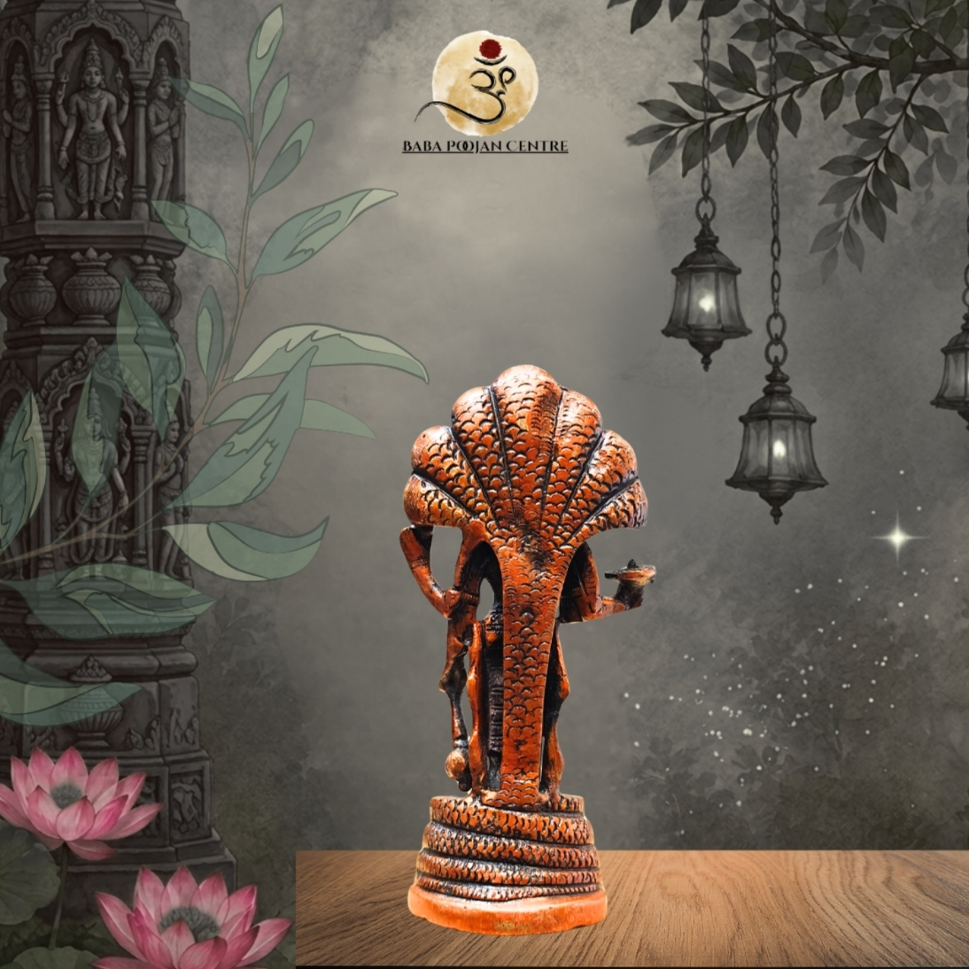 Hand-Painted Brass Lord Vishnu (Anantha Padmanabha) Idol - Image 3