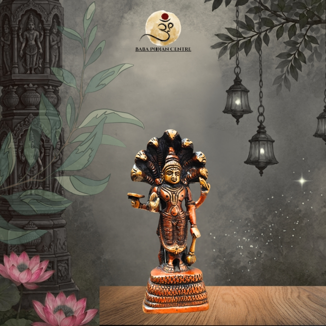 Hand-Painted Brass Lord Vishnu (Anantha Padmanabha) Idol - Image 4