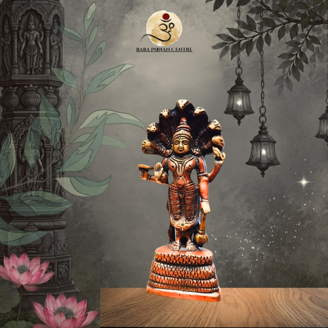 Hand-Painted Brass Lord Vishnu (Anantha Padmanabha) Idol - Image 2