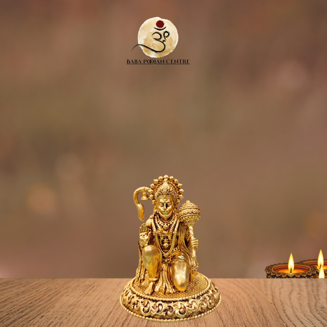 Brass Lord Hanuman Idol with Gada – Antique Finish