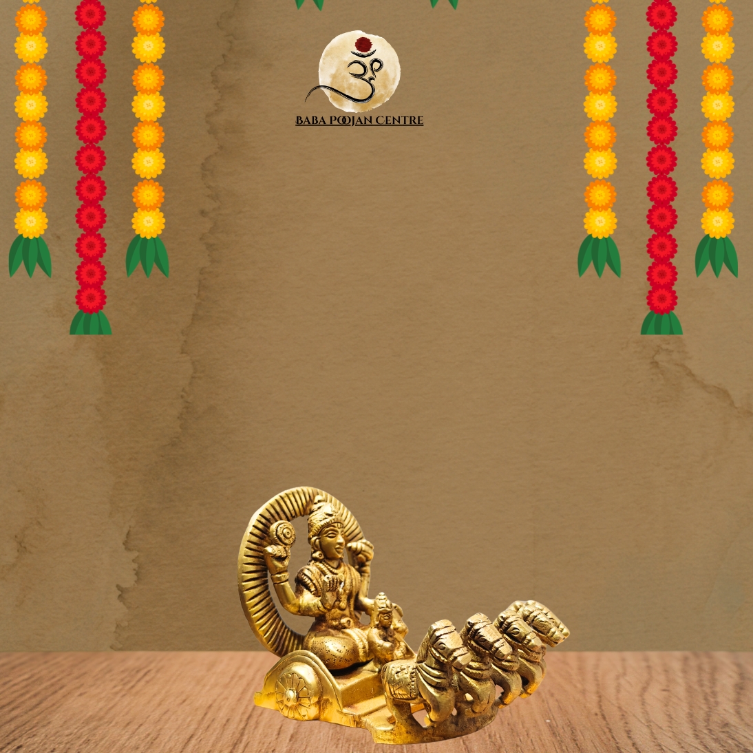 Brass Lord Surya Statue with Seven Horses - Image 4