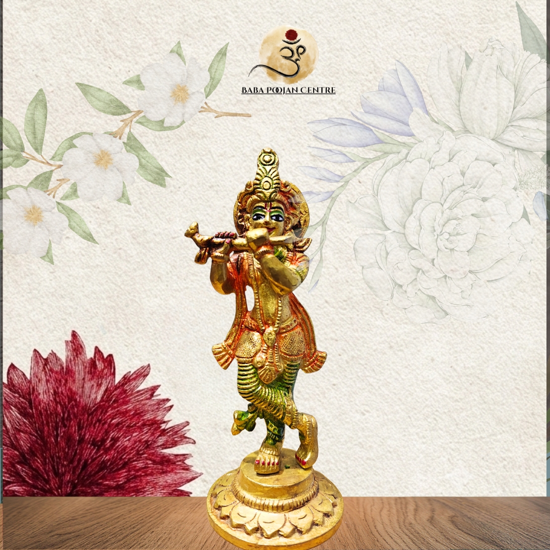 Unique Brass Krishn with Flute | Handicrafted Idol For Home Temple and Mandir