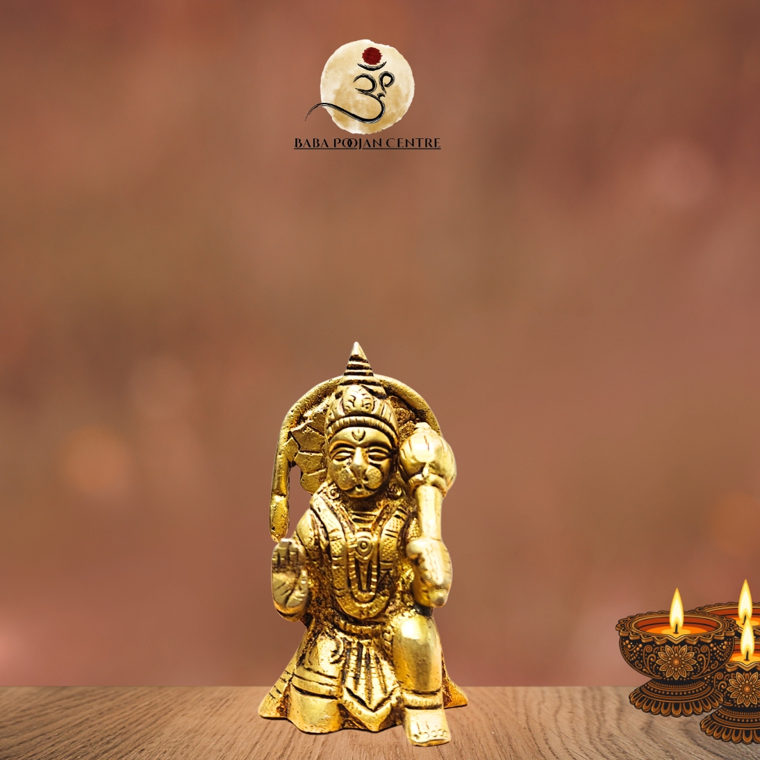 Brass Lord Hanuman Idol with Mukut & Gada – Antique Finish