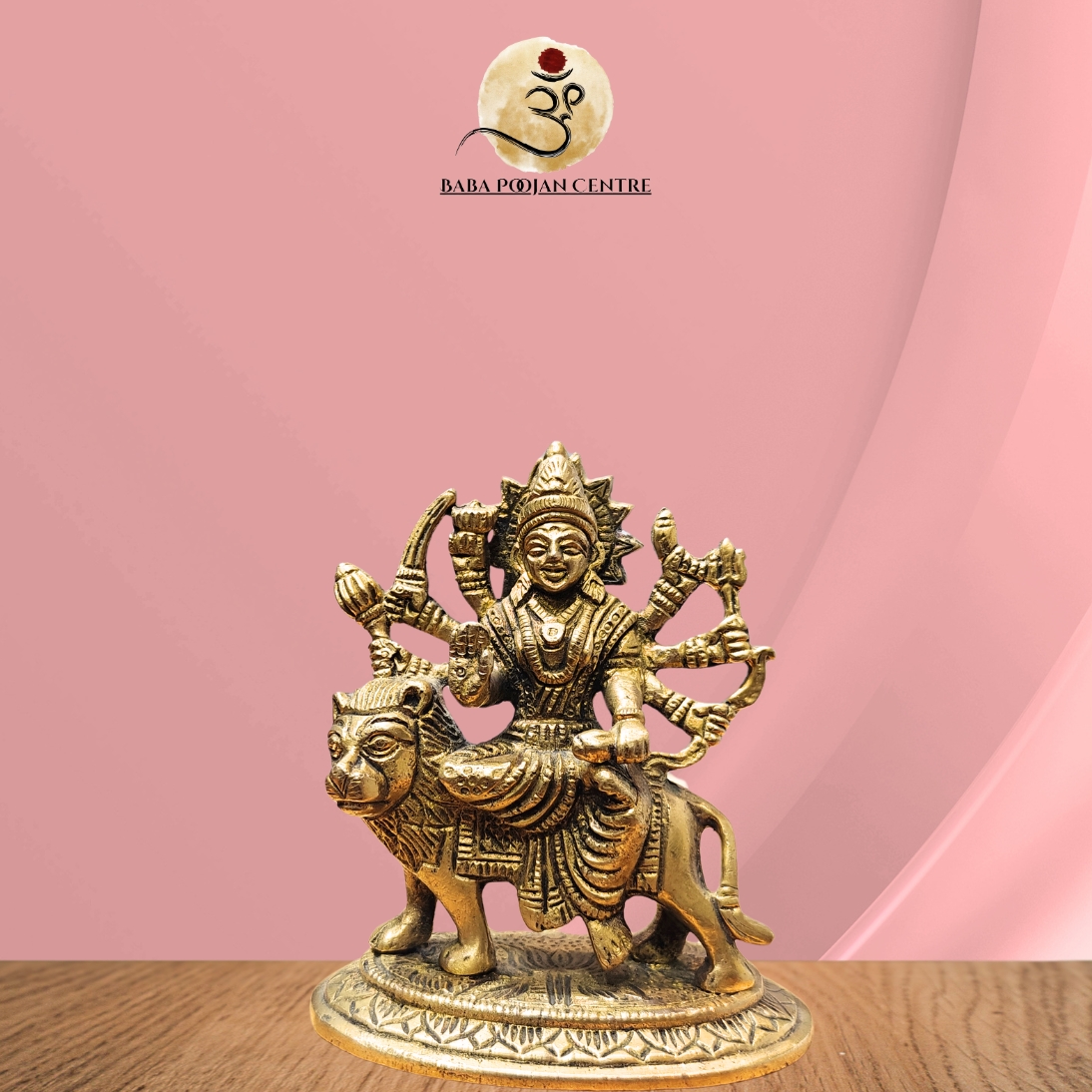 Brass Maa Durga Idol Seated on Lion (Singh Vahini) For Home Mandir and Temple