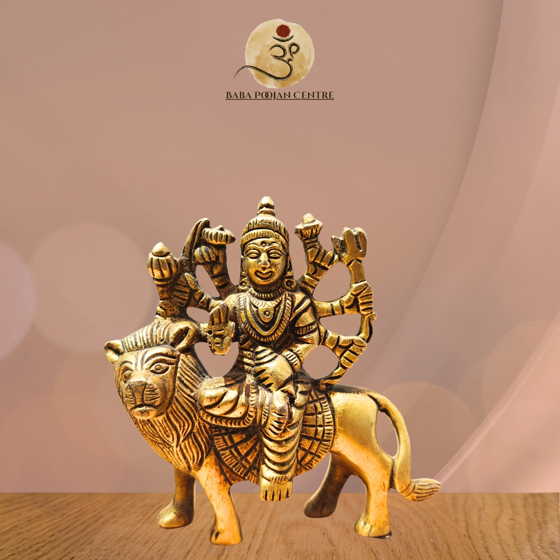 Brass Maa Durga Sitting on Lion Statue For Home Mandir and Temple