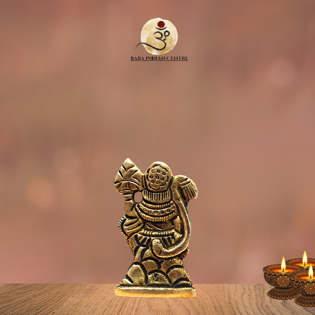 Brass Hanuman Carrying the Sanjeevani Mountain Statue - Image 4