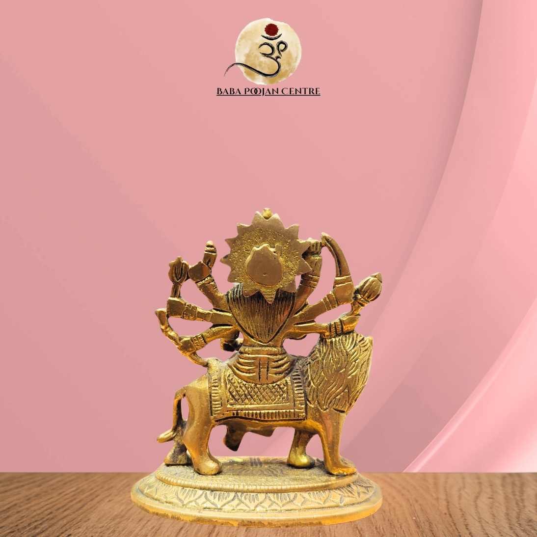 Brass Maa Durga Idol Seated on Lion (Singh Vahini) For Home Mandir and Temple - Image 2