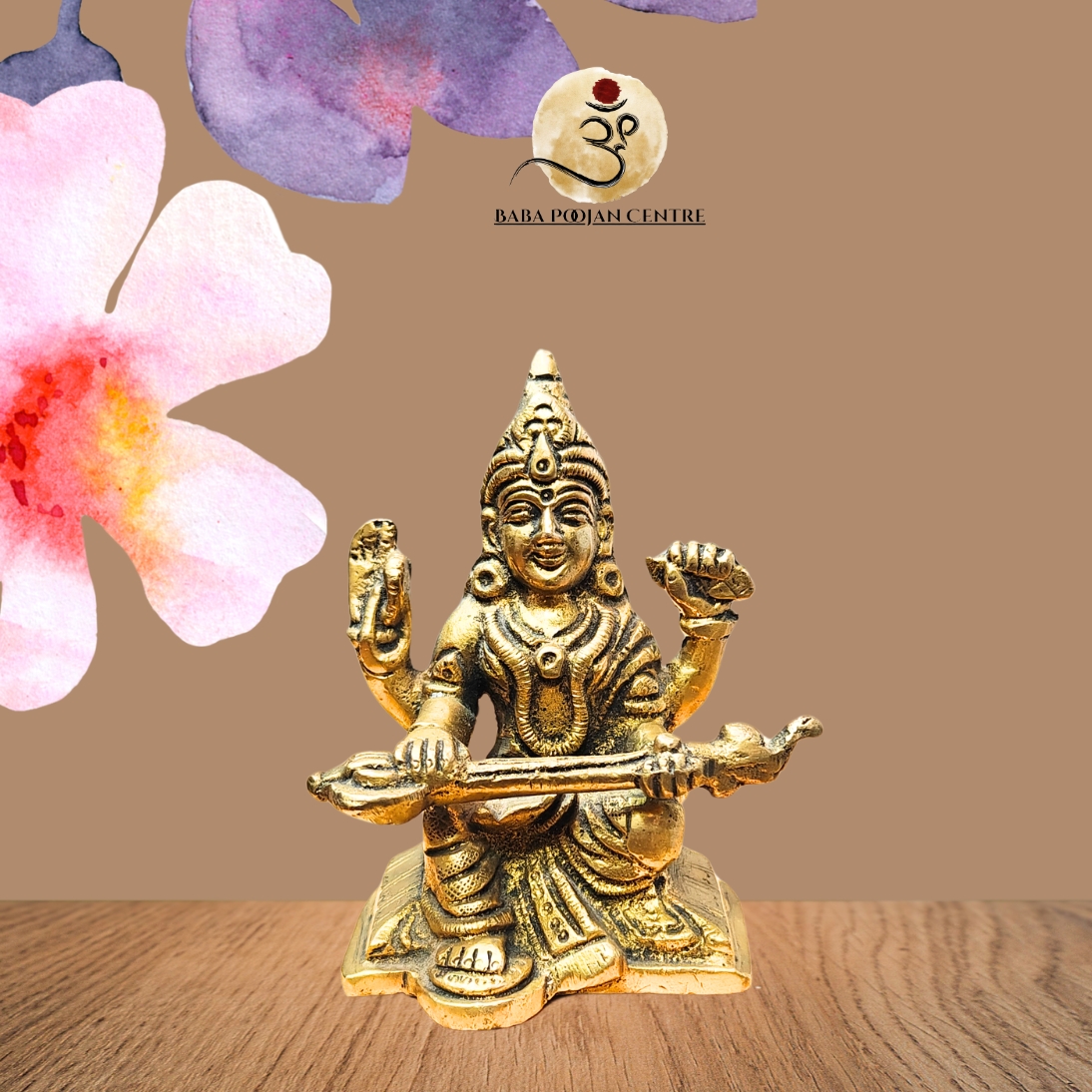 Brass Goddess Saraswati Idol | Seated gracefully with the Veena