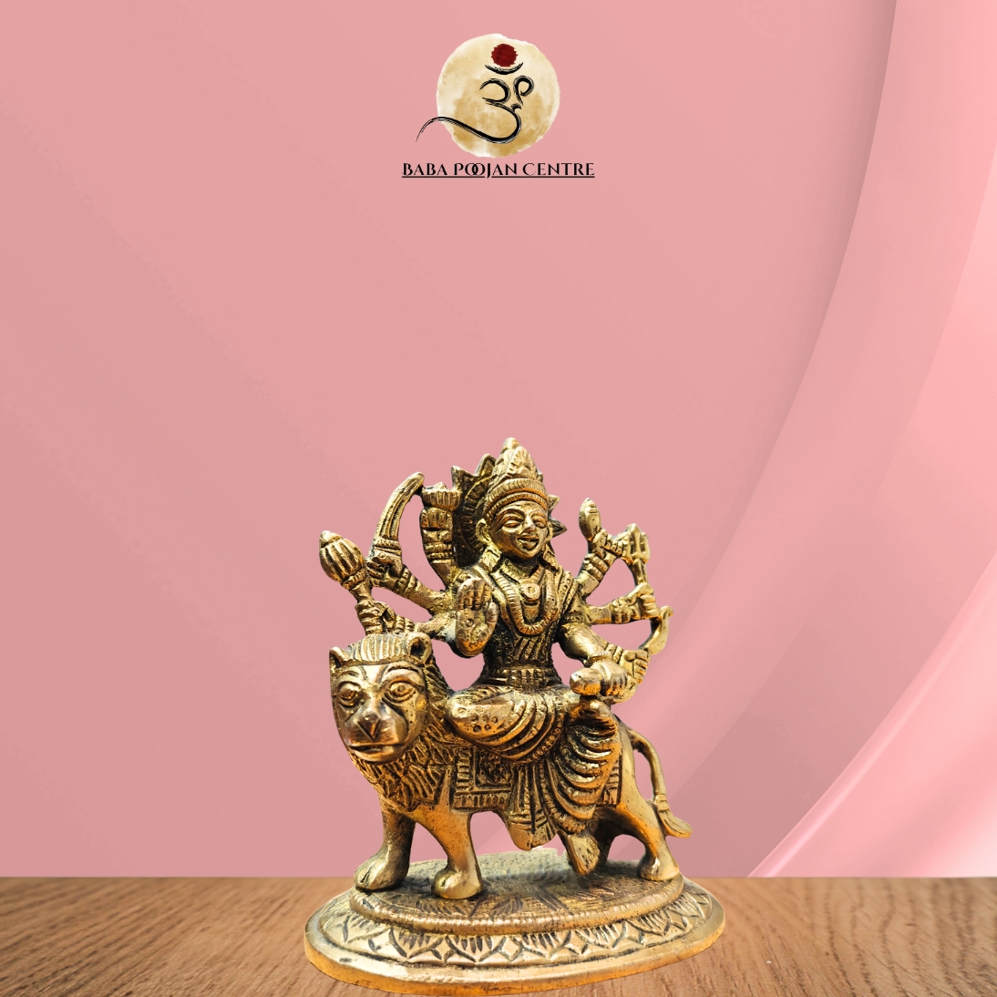 Brass Maa Durga Idol Seated on Lion (Singh Vahini) For Home Mandir and Temple - Image 3