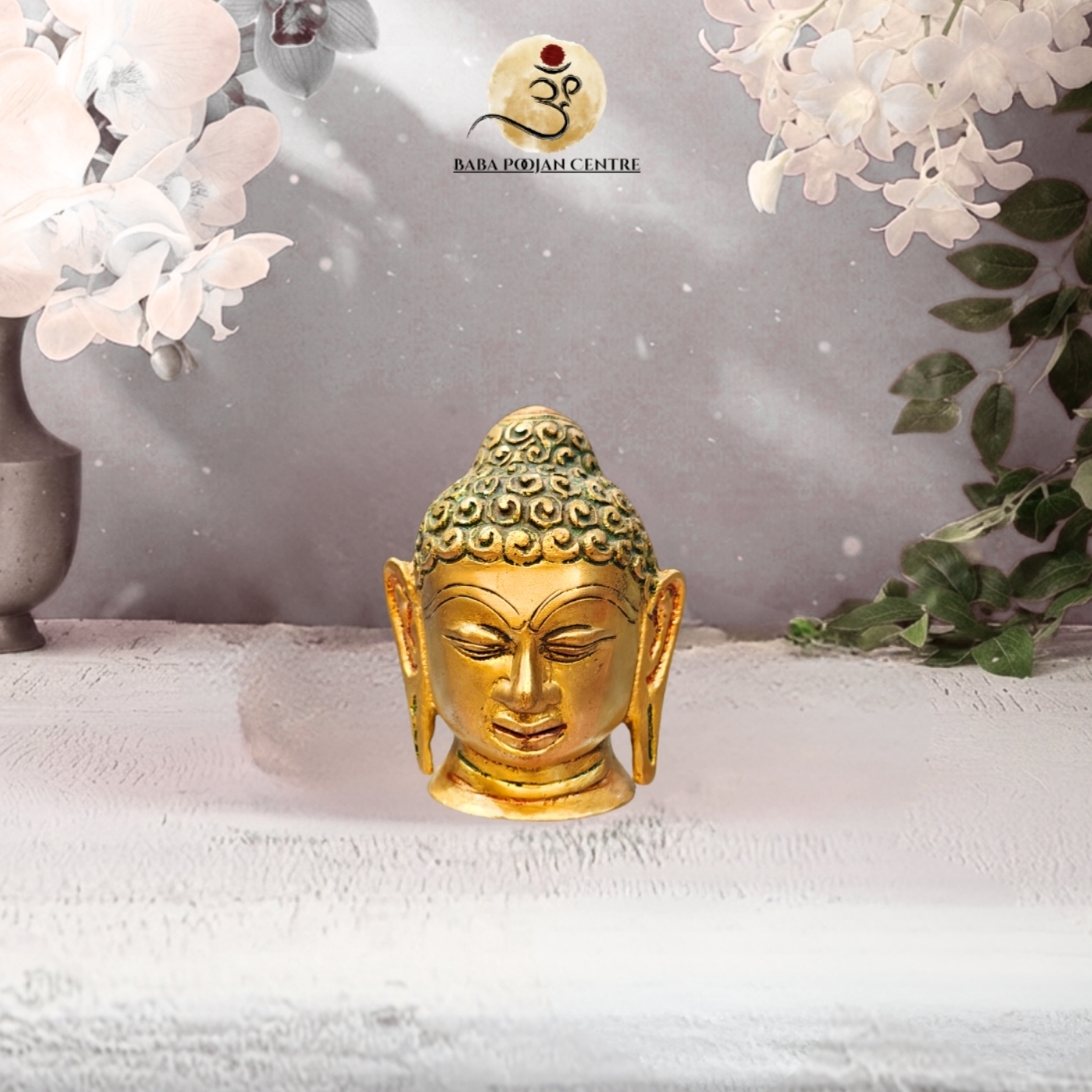 Antique Brass Buddha Head Statue