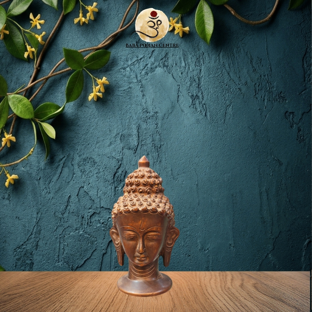Antique Brass Buddha Head Statue – Meditative Buddha Bust