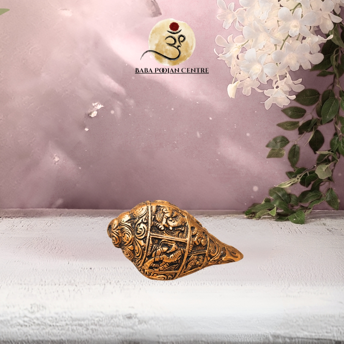 Carved Brass Shankh – Auspicious Conch for Home Temple