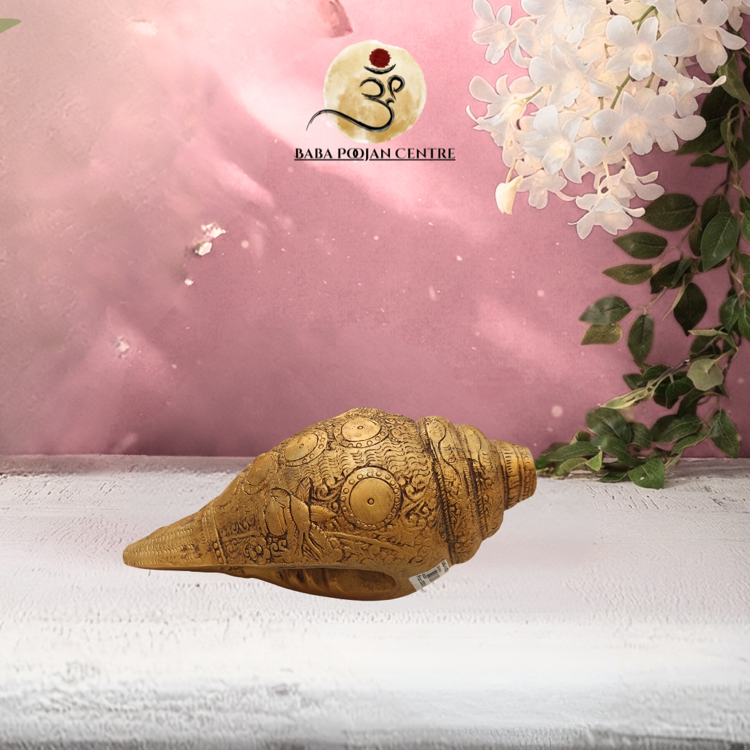 Antique Brass Shankh with Lord Vishnu Carving DashaAvtar – Sacred Conch Shell