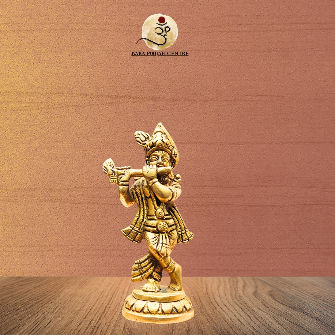 Brass Lord Krishna Playing Flute Idol – Antique Finish Divine Murti