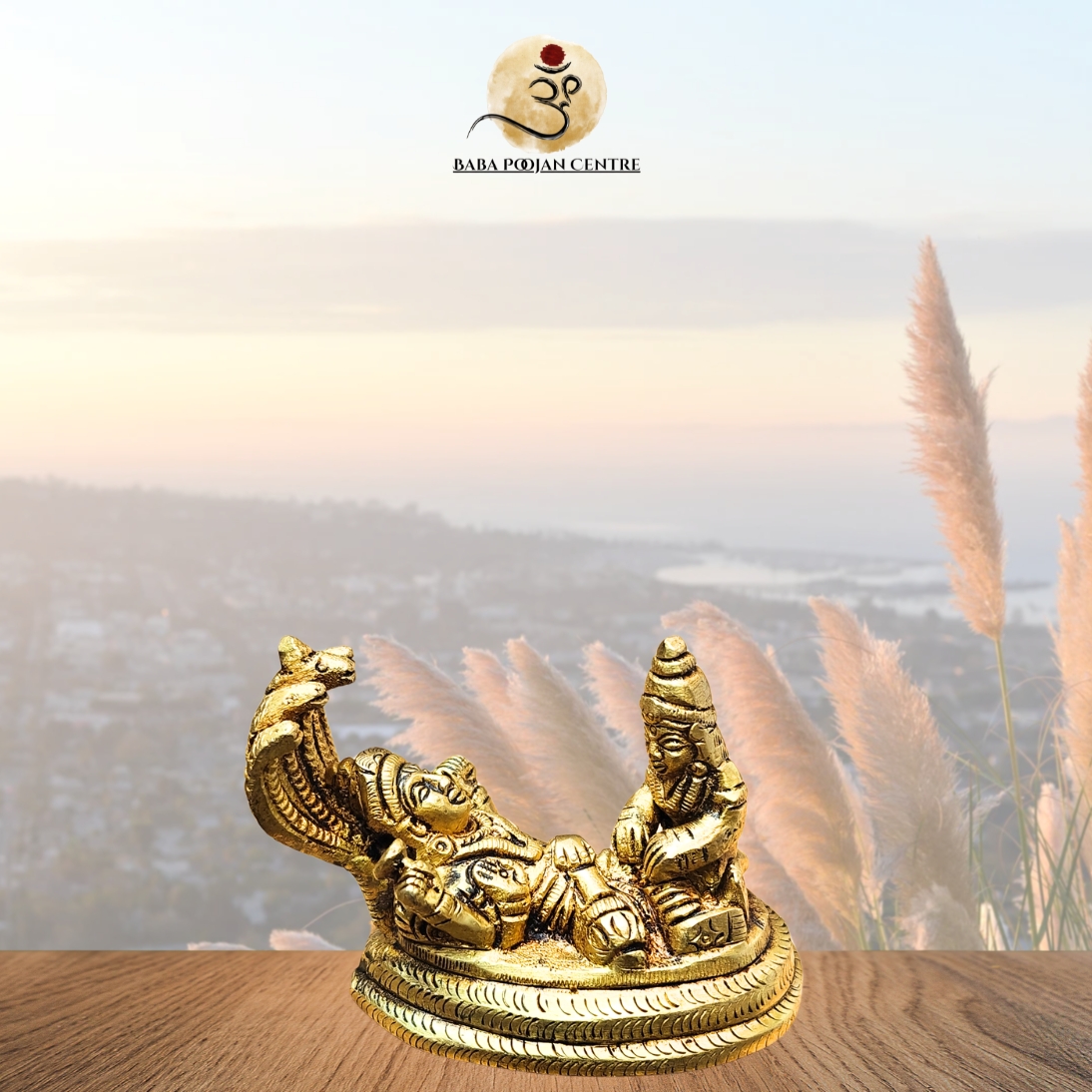 Brass Lord Vishnu on Ananta Shesha with Lakshmi Statue
