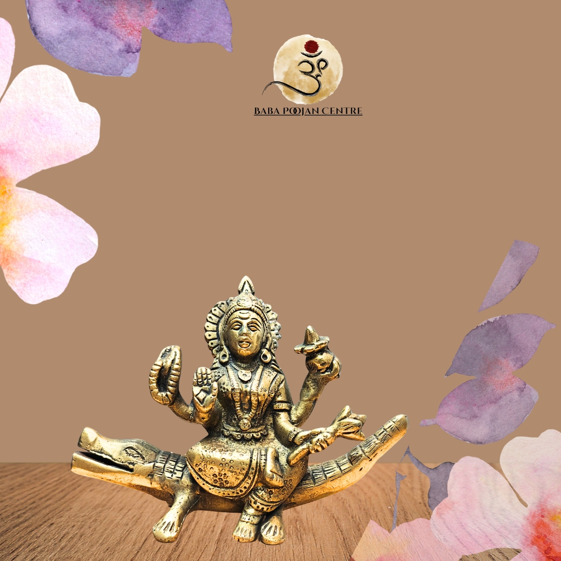 Brass Maa Ganga Idol on Makara – Antique Finish Sacred Hindu Statue