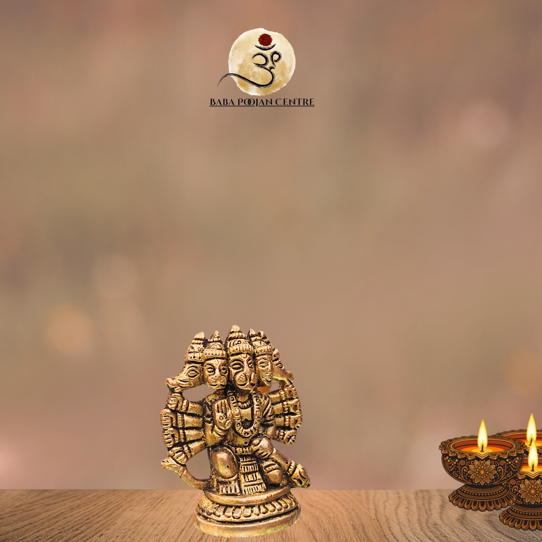Antique Brass Panchmukhi Hanuman Idol | Handcrafted Hanuman Ji Murti for Home Temple - Image 2