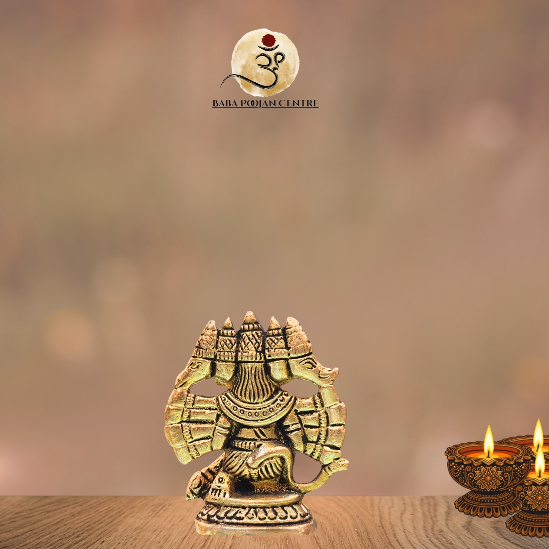 Antique Brass Panchmukhi Hanuman Idol | Handcrafted Hanuman Ji Murti for Home Temple - Image 3