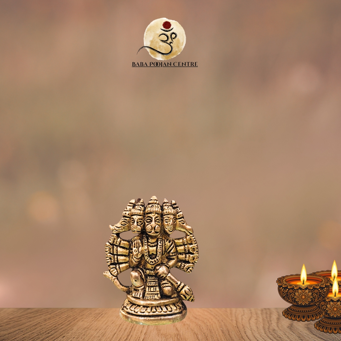 Antique Brass Panchmukhi Hanuman Idol | Handcrafted Hanuman Ji Murti for Home Temple