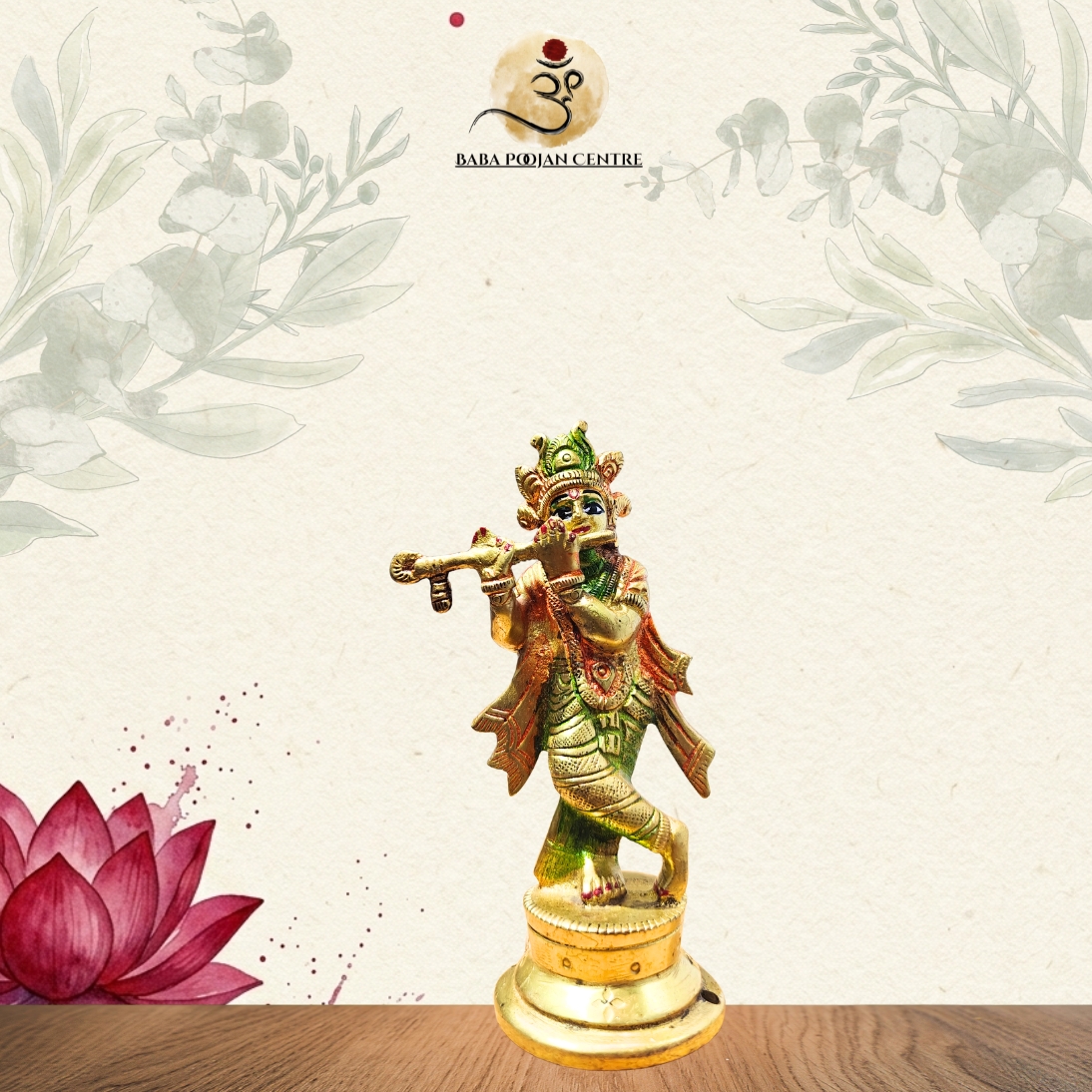 Handcrafted Brass Krishna Playing Flute Idol | Color Finish Lord Krishna Statue for Home Temple & Pooja Decor