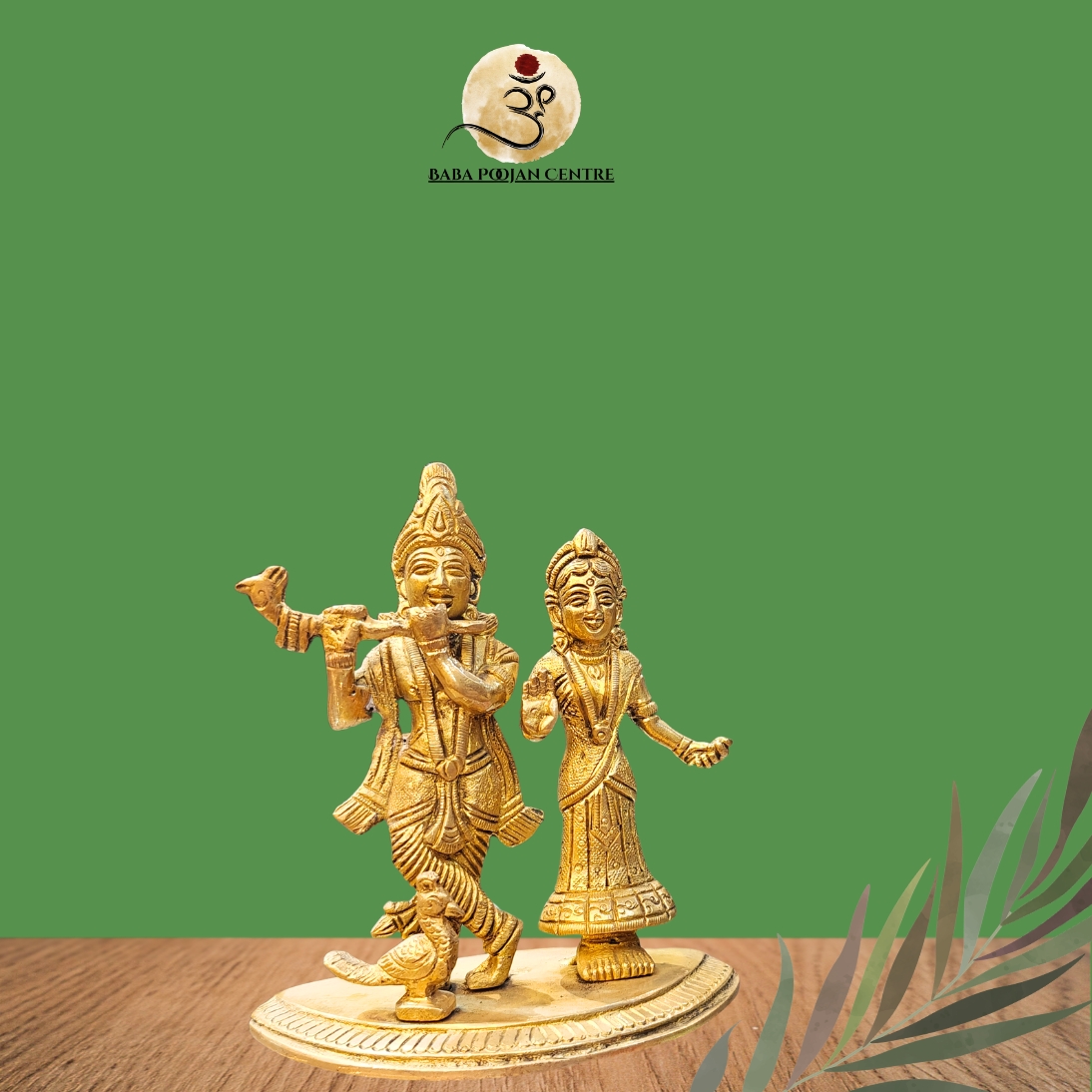 Brass Radha Krishna Standing Idol with Peacock – Antique Finish - Image 3