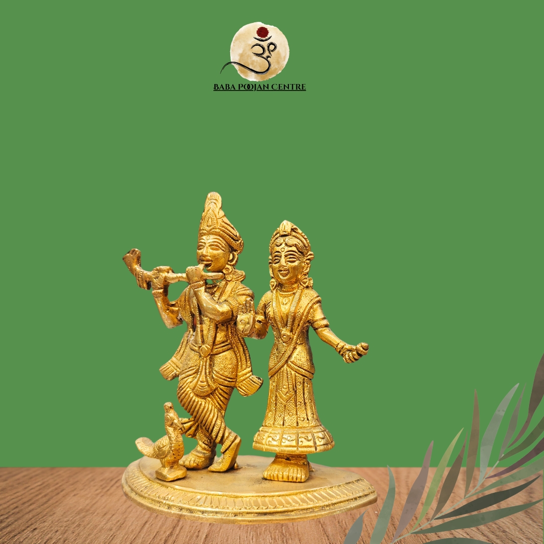 Brass Radha Krishna Standing Idol with Peacock – Antique Finish - Image 2