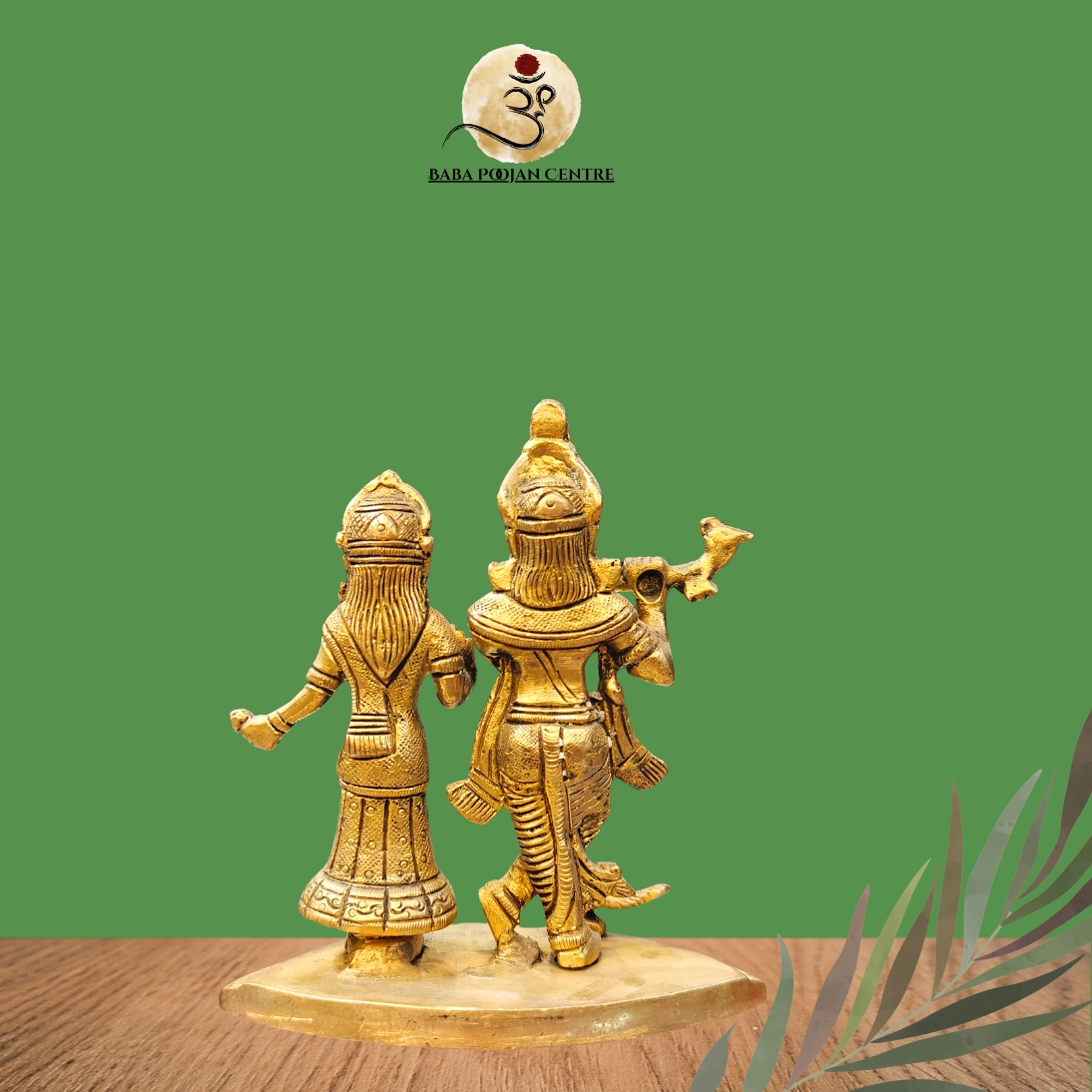 Brass Radha Krishna Standing Idol with Peacock – Antique Finish - Image 4