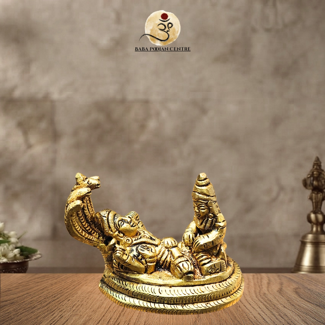 handcrafted Brass Sheshashayi Vishnu idol. Depicting the Lord resting