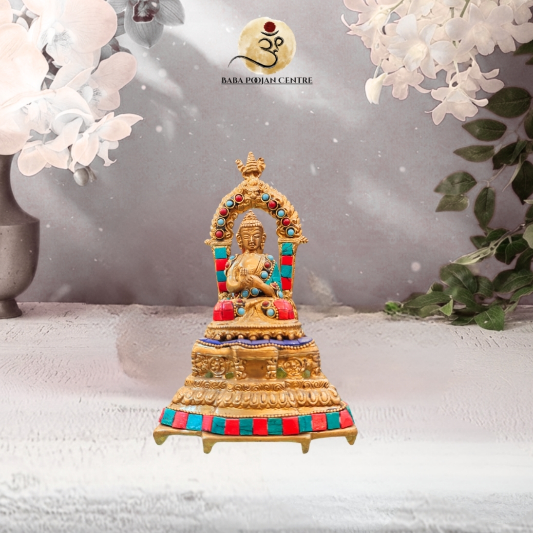 Embellished Brass Buddha Idol with Sacred Prabhavali
